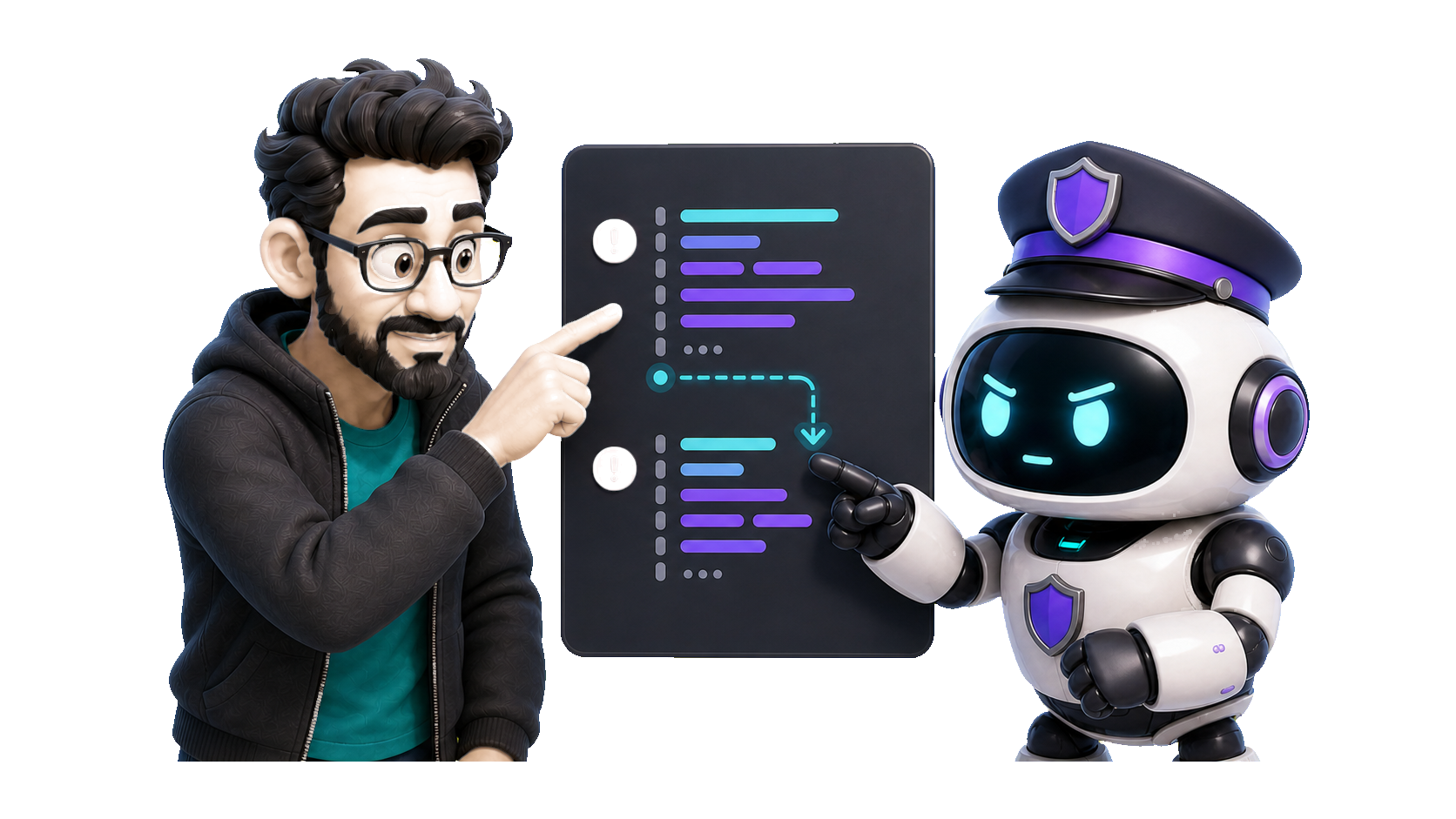 A developer and Vane working together from the same code findings board